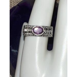 Sterling Silver Vintage Ring Marcasite Amethyst UNIQUE Art Deco Style 8.5